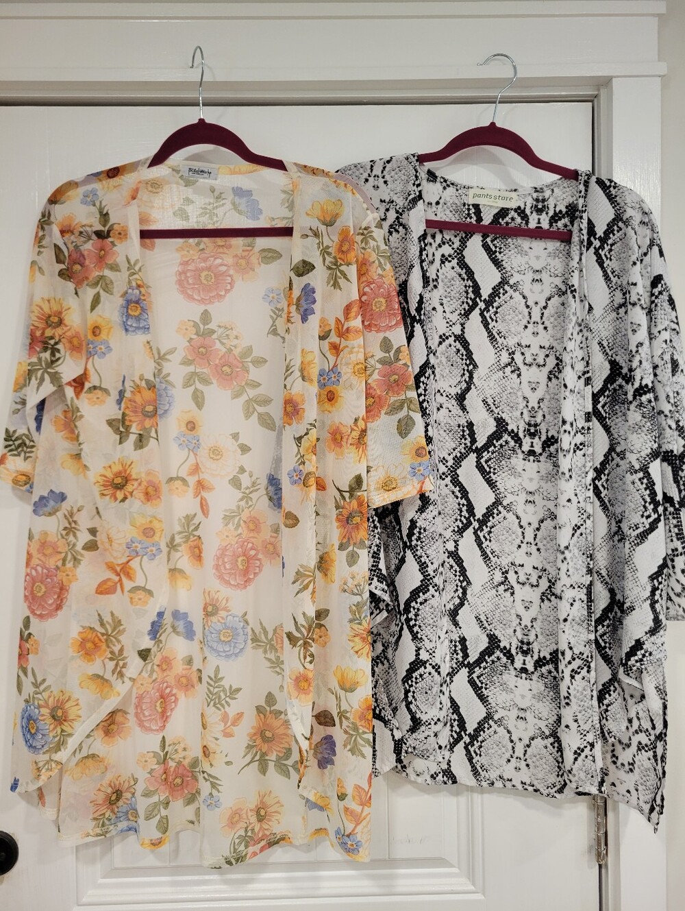 Lot of 2 Unsized Kimono Coverup Resortwear Snakeskin Floral Open Front Poolside